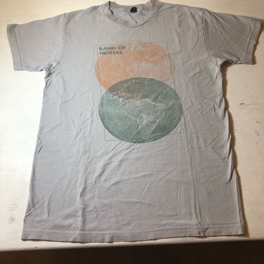 Band of Horses Men's Light Gray Graphic Tee with Orange & Green Print, Medium